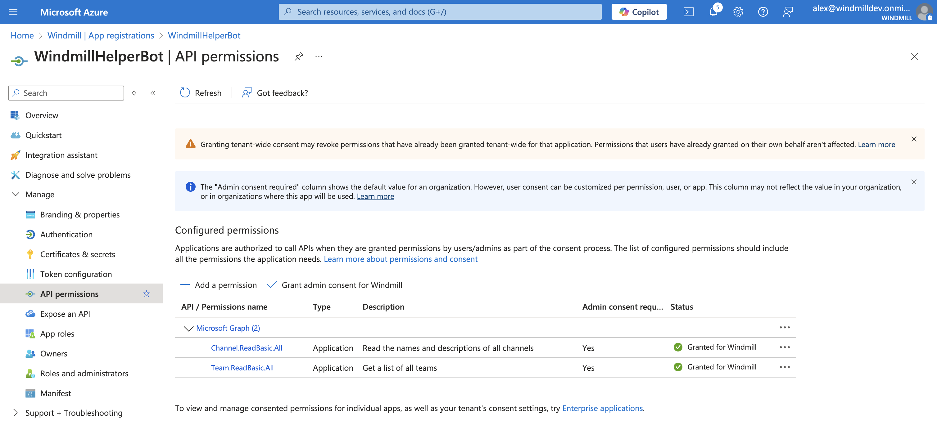 Azure Bot API Permissions Azure Bot API Permissions