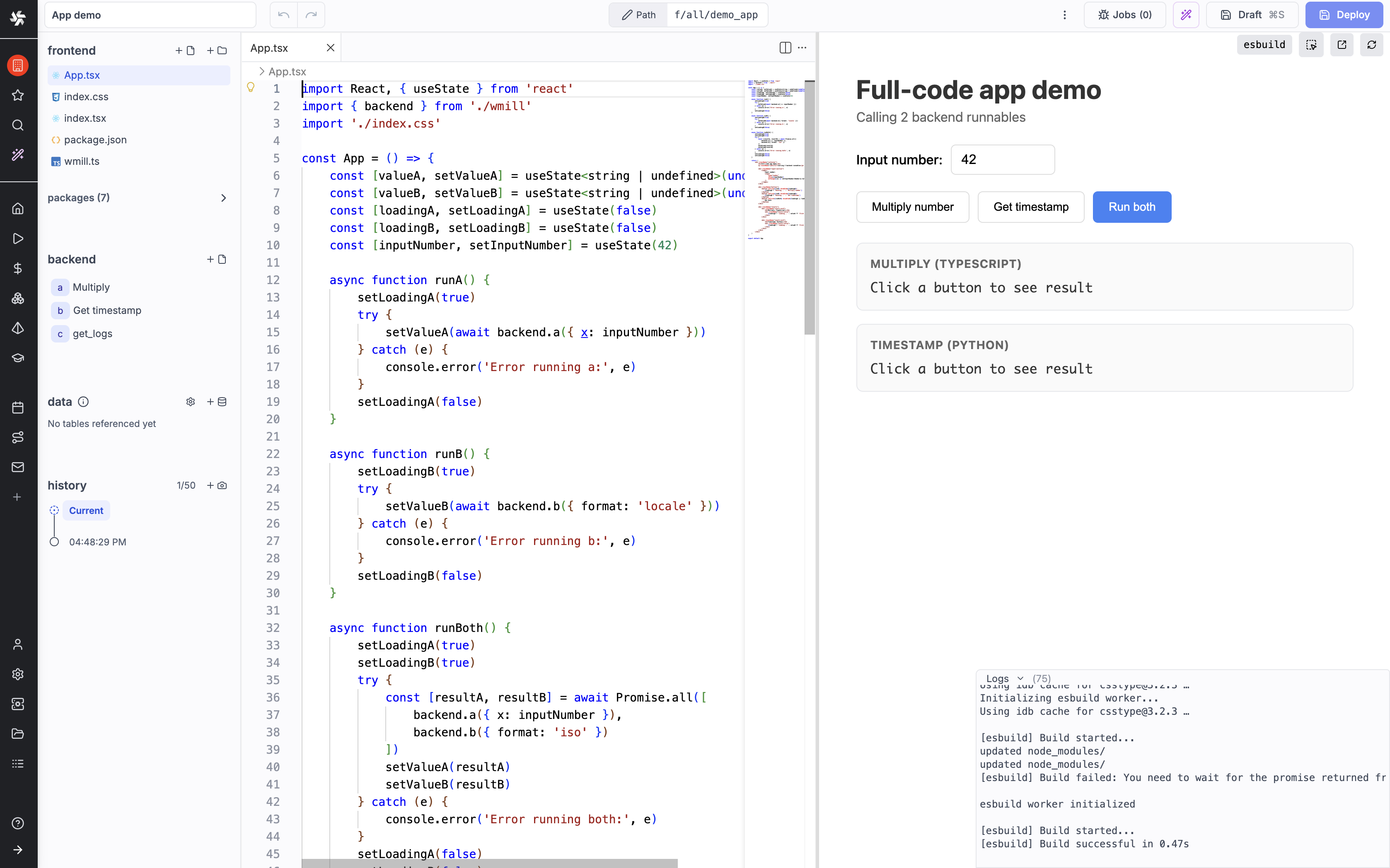 Full-code app demo